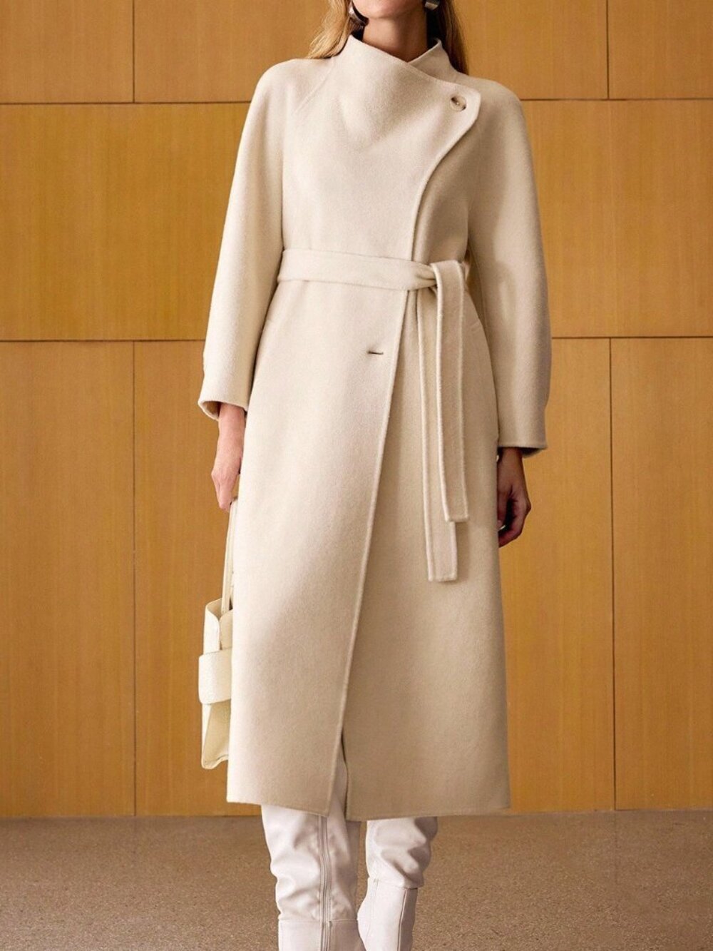 White Elegant Women's Belted Overcoat